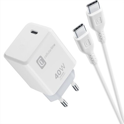 CELLULARLINE - Kit caricabatterie da rete ACH USB-C 40W-Bianco