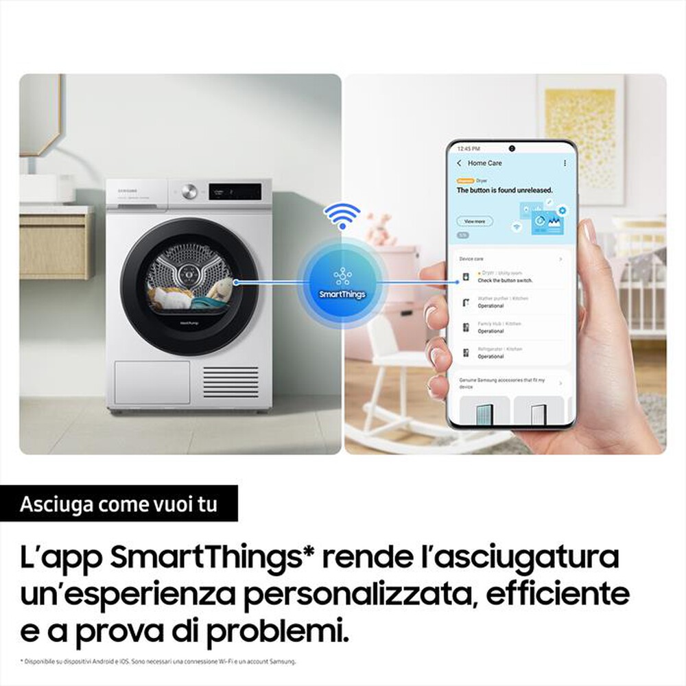 "SAMSUNG - Asciugatrice DV90BB5245AWS3 9 Kg Classe A+++-bianco oblò black"