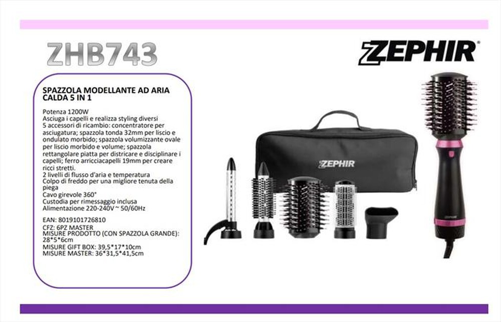 "ZEPHIR - Asciugacapelli ZHB743-Nero - Rosa"