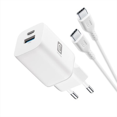 CELLULARLINE - Kit caricabatterie GaN 65W Dual Port USB A + USB C-Bianco