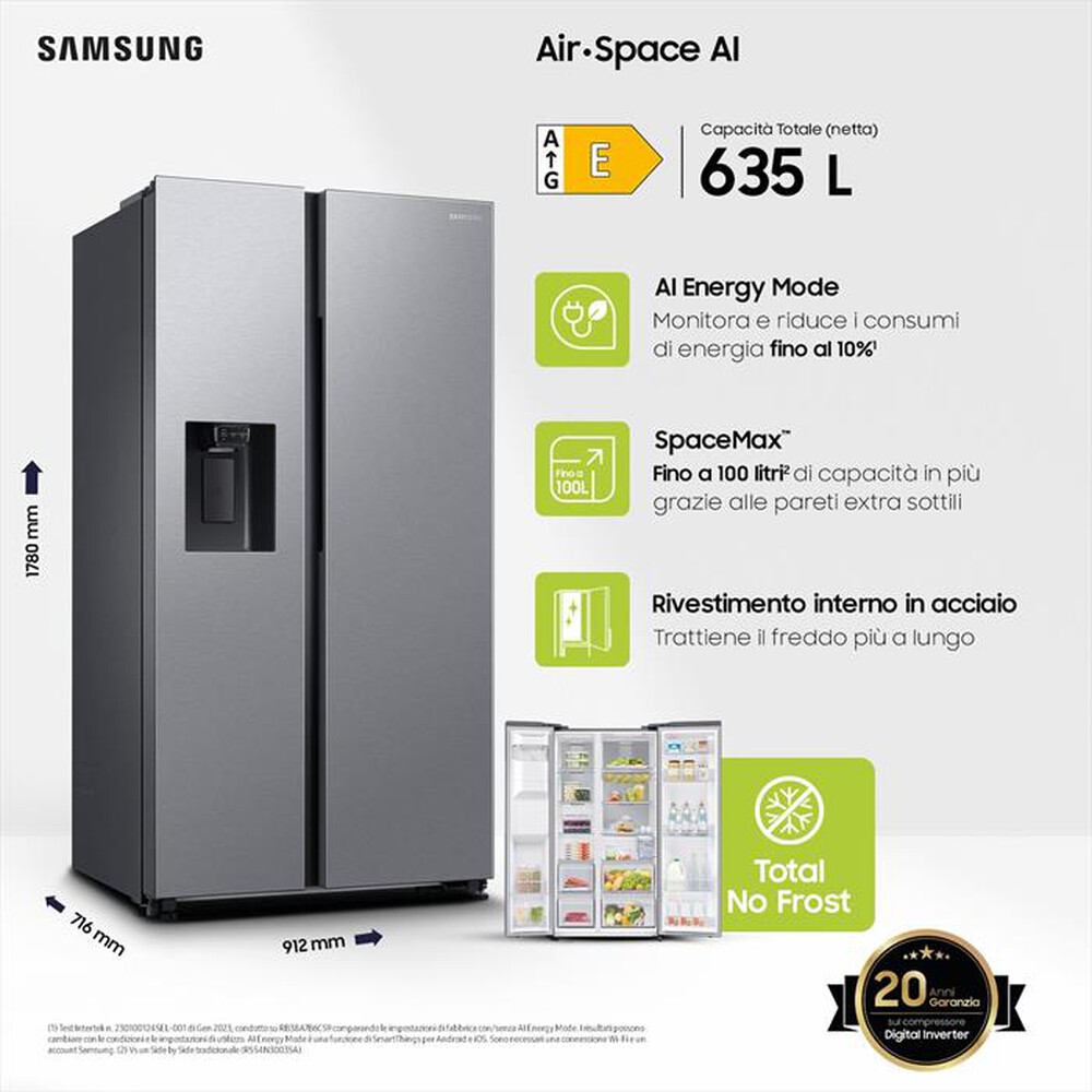 "SAMSUNG - Frigorifero side by side RS64DG53M3SLEF Classe E-Inox"