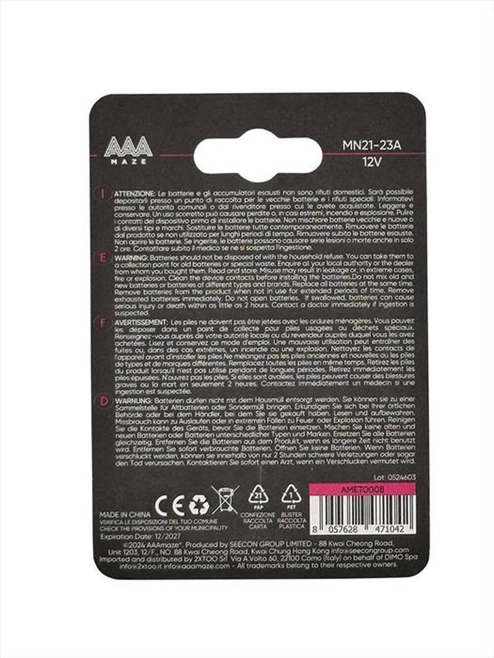 "AAAMAZE - PILE ALKALINE ULTRA PREMIUM MN21-23A-Nero"