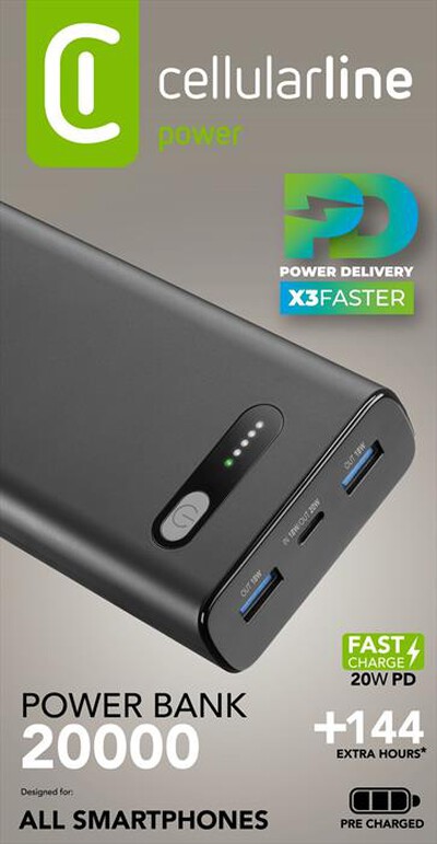 CELLULARLINE - Caricabatterie Portatile PBFAST01PD20000K-Nero