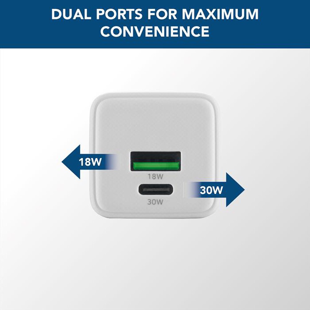 Immagine del prodotto CELLULARLINE - MULTIPOWER DUAL PORT 30W ACHUSB2GAN30WTABW-Bianco