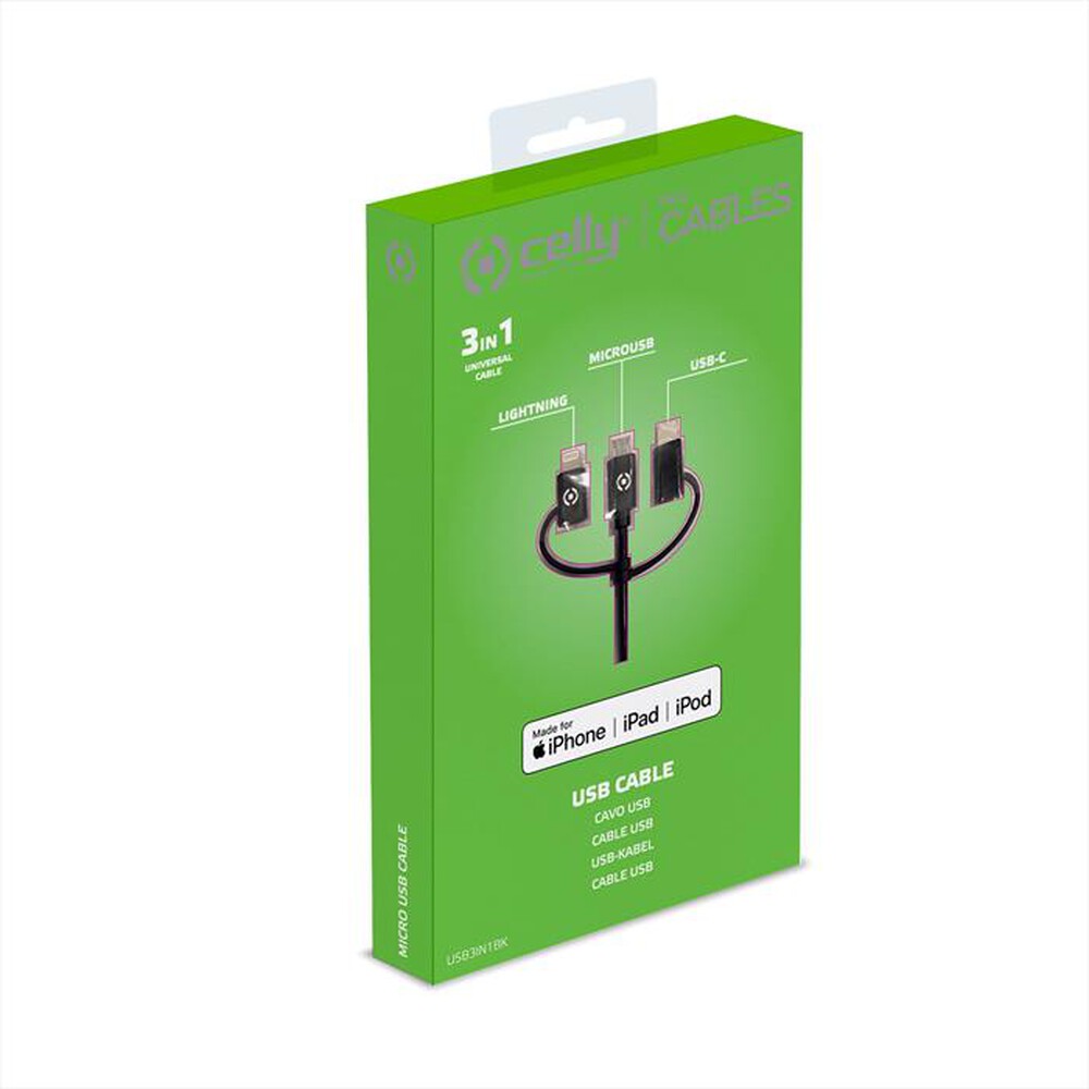 "CELLY - USB3IN1BK - CAVO UNIVERSALE 3 IN 1-NERO/PVC"