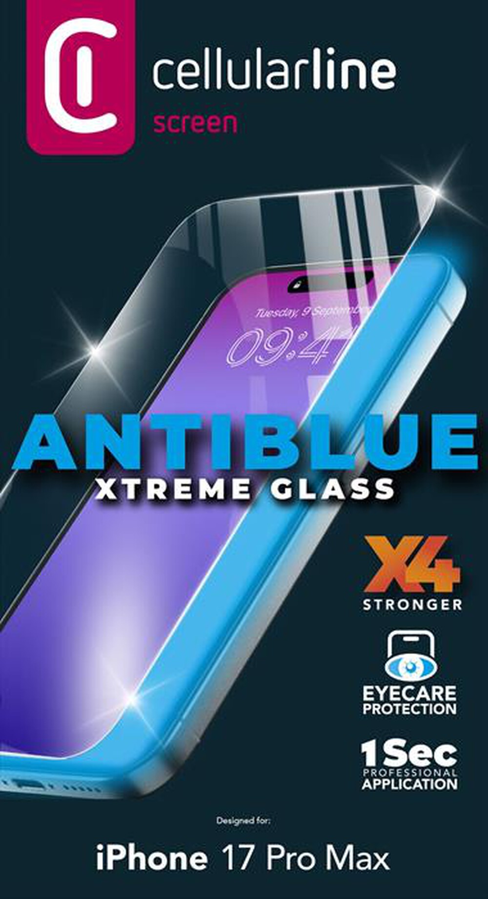 Immagine del prodotto CELLULARLINE - ANTIBLUE XTREME GLASS per iPhone 17 Pro Max-Trasparente