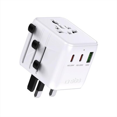 SBS - Adattatore da viaggio universale + USB + 2x Type-C-Bianco