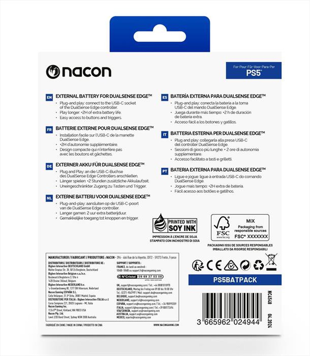"NACON - BATTERIA ESTERNA PER CONTROLLER DUALSENSE EDGE-Nero"