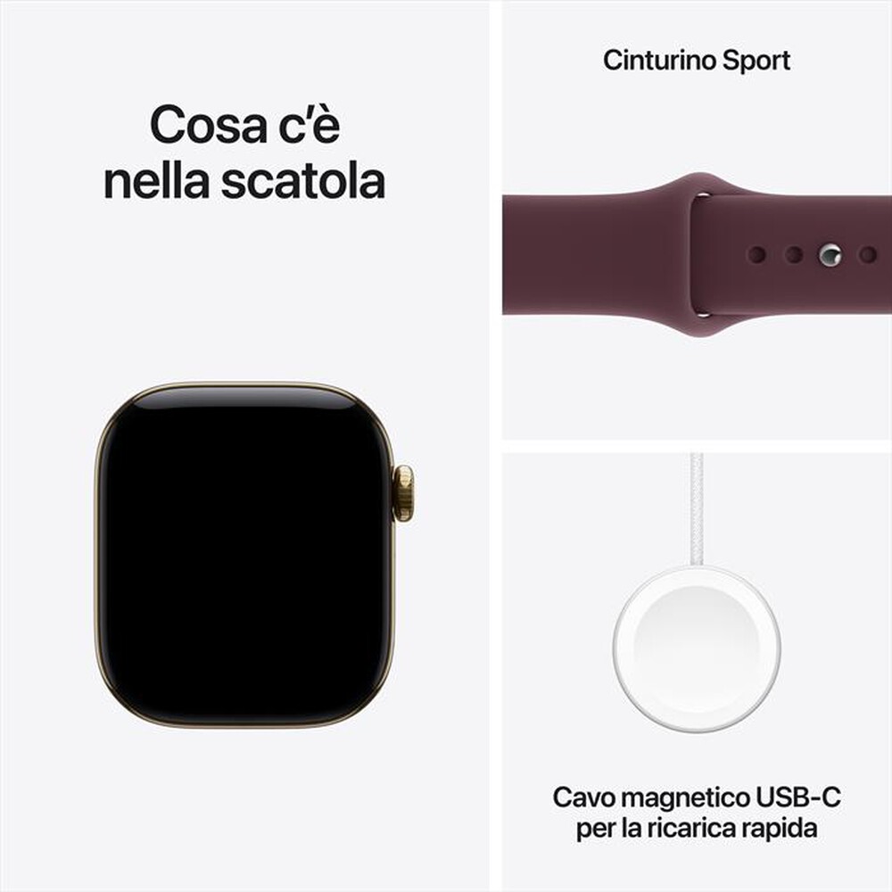 Immagine del prodotto APPLE - Watch Series 12 GPS + Cellular 42mm Titanio Oro-Sport Band Borgogna - S/M