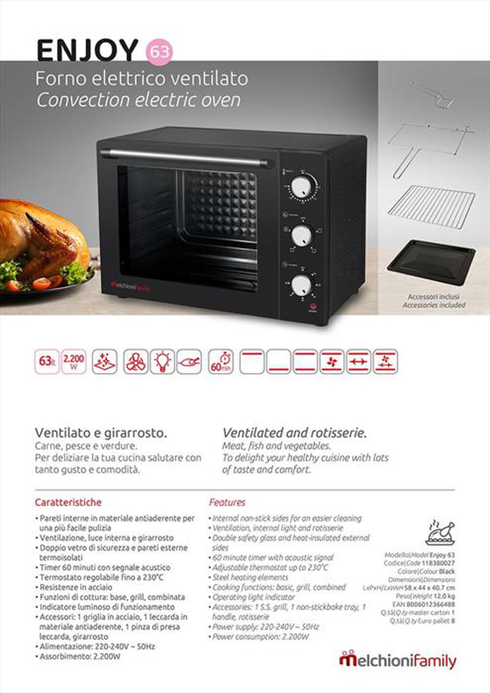 Immagine del prodotto MELCHIONI FAMILY - Fornetto elettrico ENJOY 63-NERO