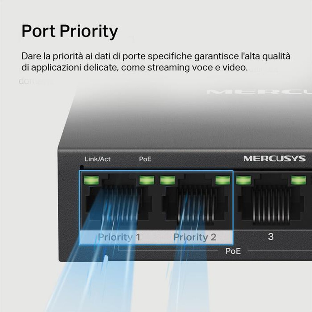 Immagine del prodotto MERCUSYS - 5-PORT GIGABIT DESKTOP SWITCH WITH  4-PORT POE+-nero