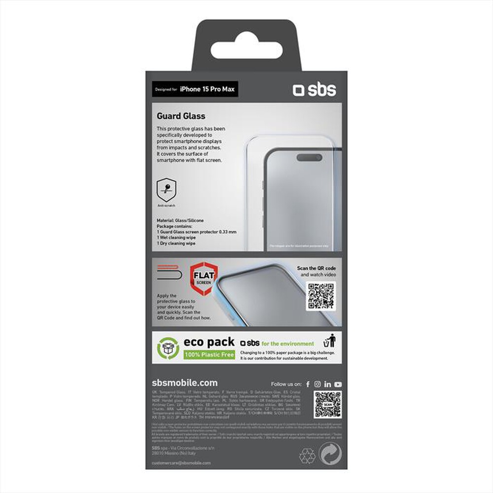 Immagine del prodotto SBS - Screen protector TESCRGLIP1567P iPhone 15 Pro Max-Trasparente