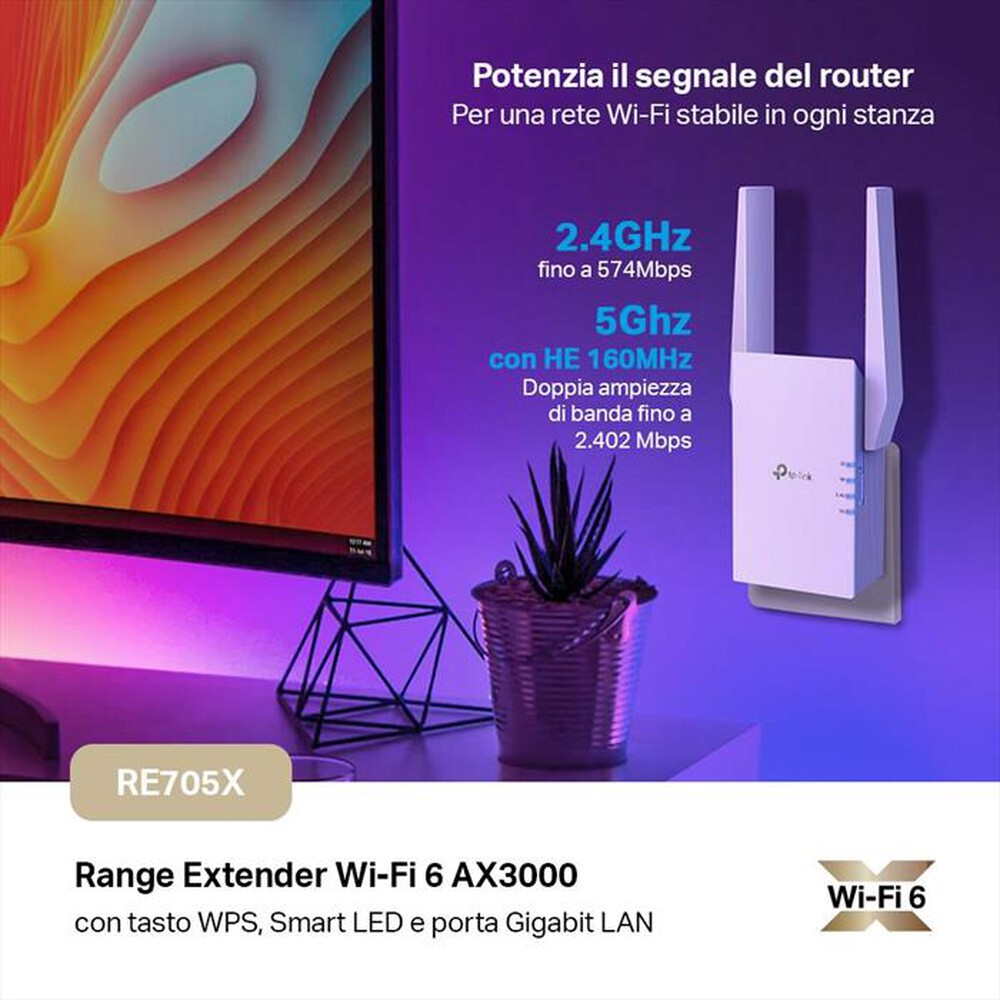 "TP-LINK - RANGE EXTERNDER AX3000 MESH WIFI 6 EXTENDER-bianco"