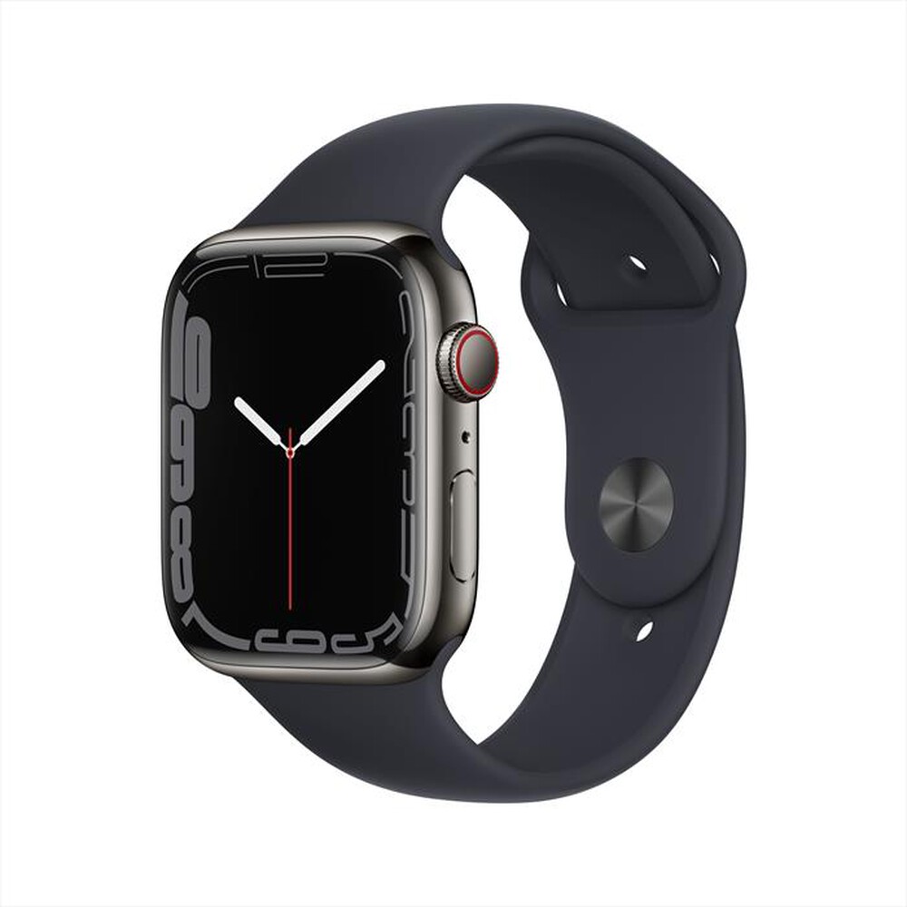 "APPLE - WATCH SERIES 7 GPS + CELLULAR 45MM IN ACCIAIO INOX-Grafite con Sport mezzanotte"