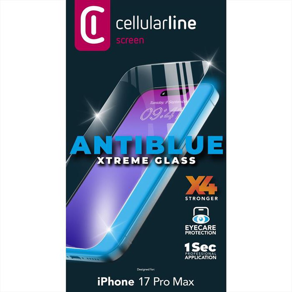 Immagine del prodotto CELLULARLINE - ANTIBLUE XTREME GLASS per iPhone 17 Pro Max-Trasparente
