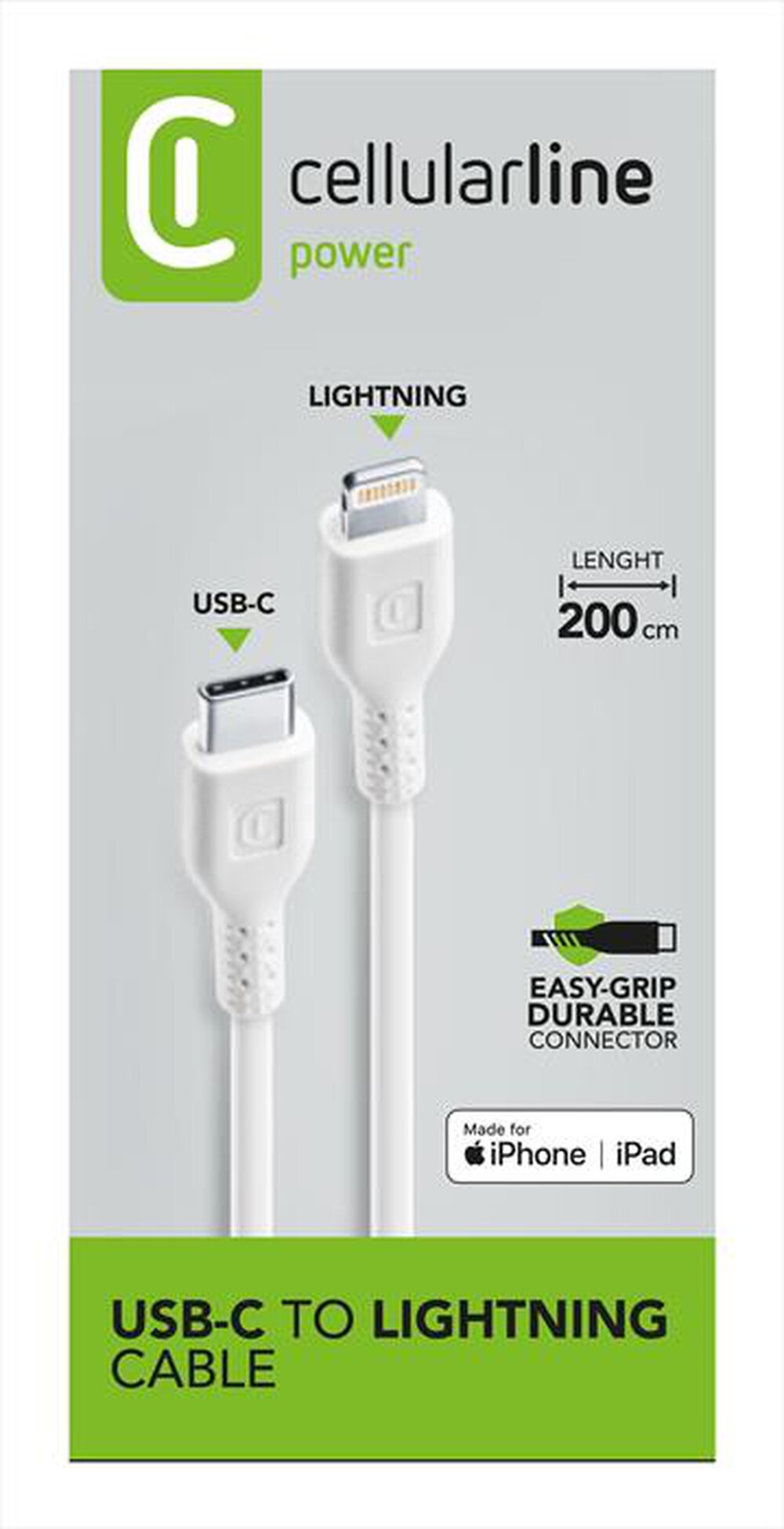 Immagine del prodotto CELLULARLINE - USBDATAC2LMFI2MW USB Data Cable Home-USB-C-Bianco