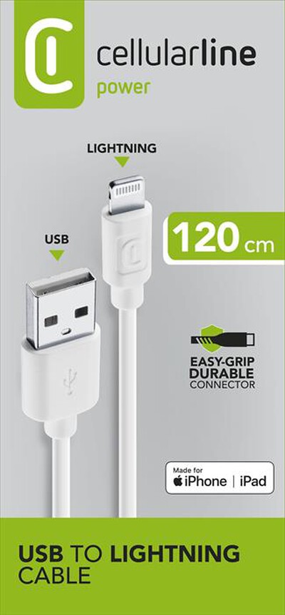 CELLULARLINE - Cavo connettore LIGHTNING-USB per iPhone 5-Bianco
