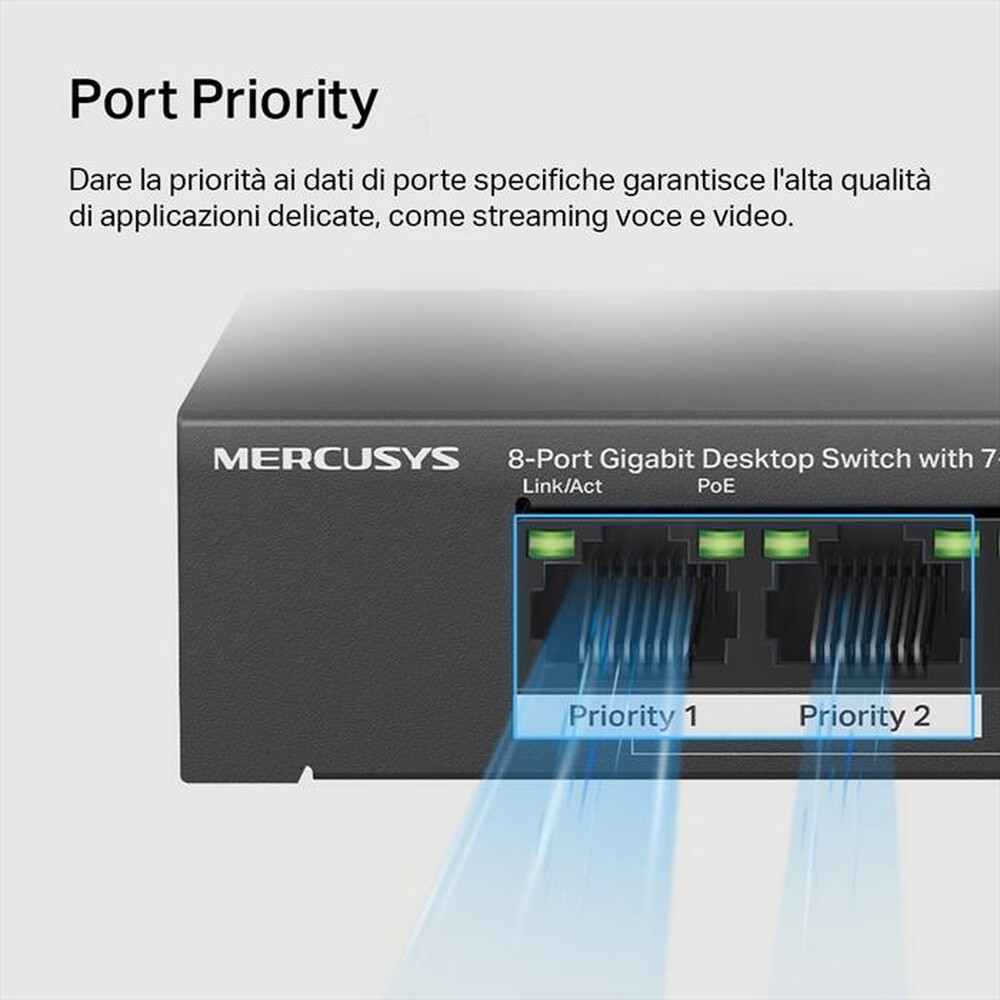 "MERCUSYS - 8-PORT GIGABIT DESKTOP SWITCH WITH  4-PORT POE+-nero"
