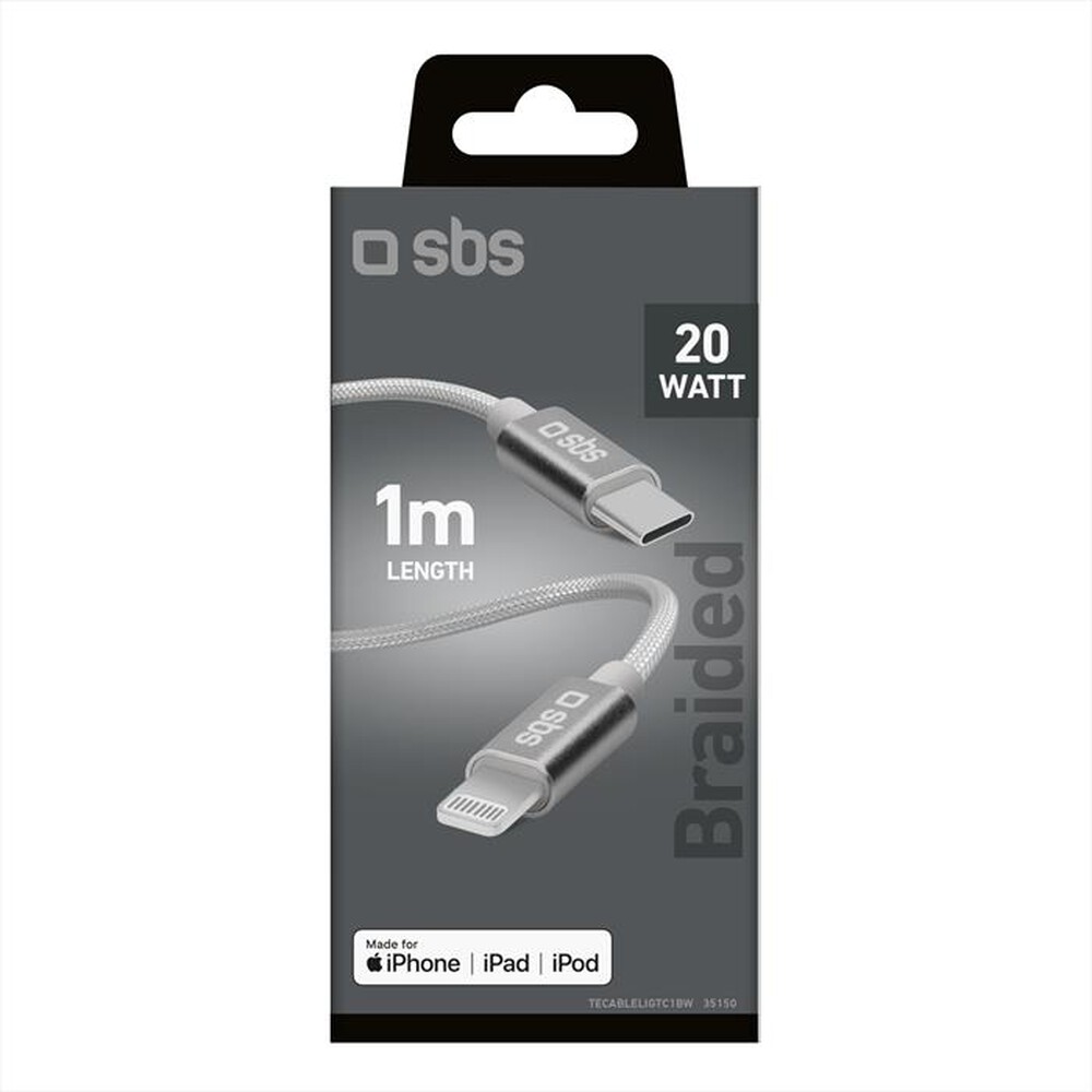 "SBS - Cavo USB-C - Lightning braided TECABLELIGTC1BW-Argento"