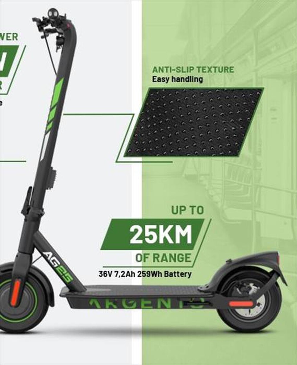 "ARGENTO - Monopattino elettrico AG 25-NERO/VERDE"