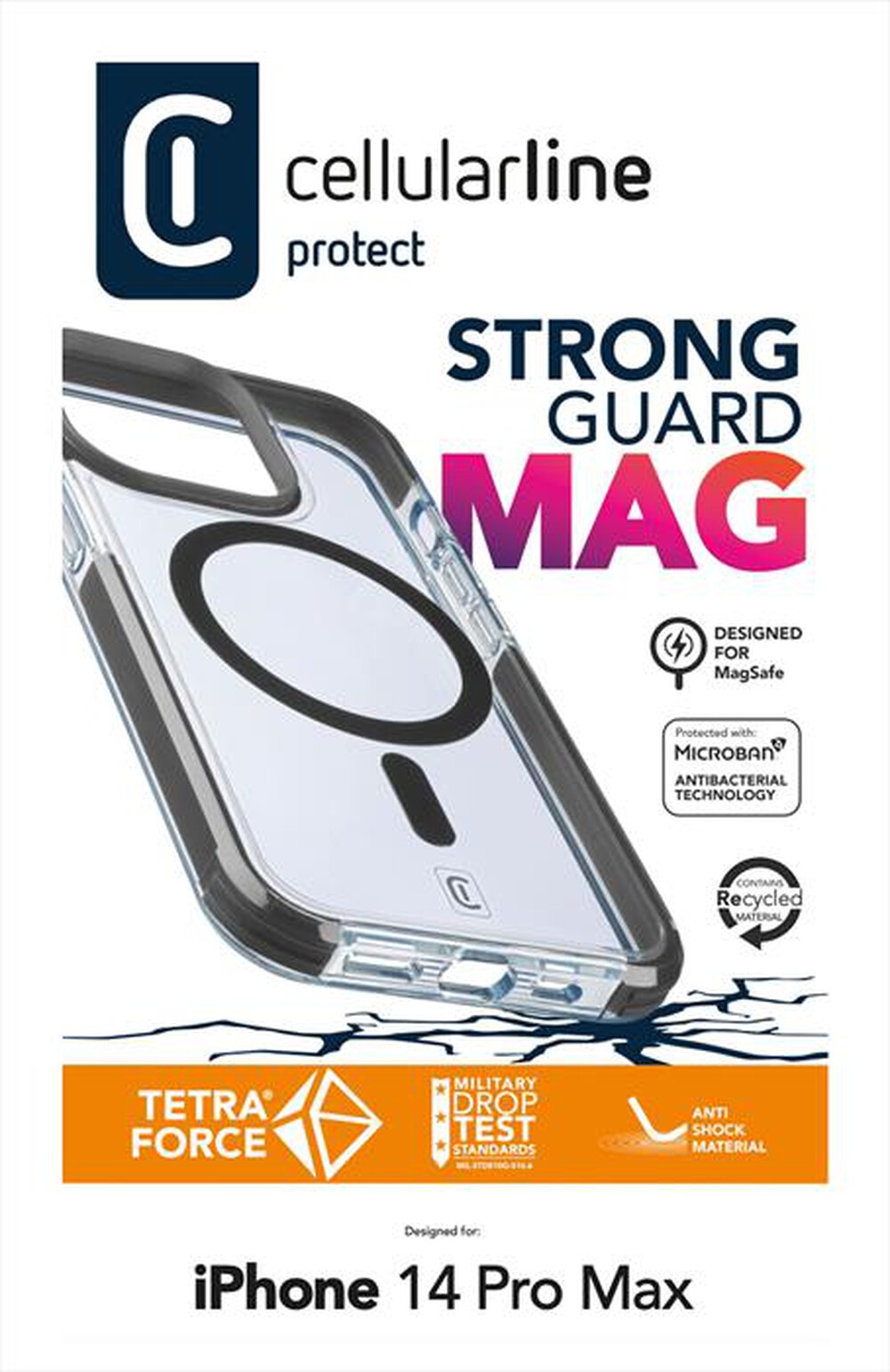 "CELLULARLINE - Cover iPhone 14 Pro Max TETRAFORCESTRONG GUARD MAG-Black"