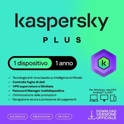 KASPERSKY - Plus 1 disp. 1 anno VPN illimitata