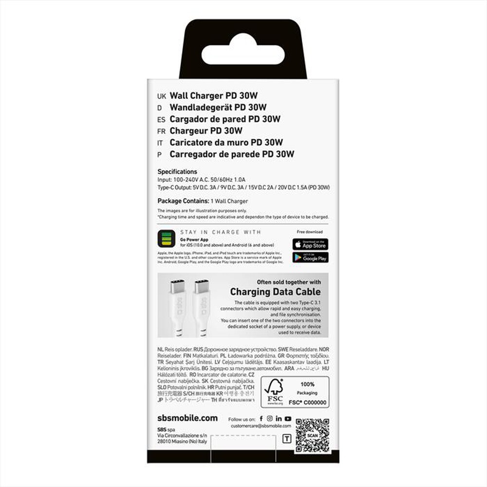 Immagine del prodotto SBS - Caricabatterie Power Delivery 30W TETR1CPD30-Bianco