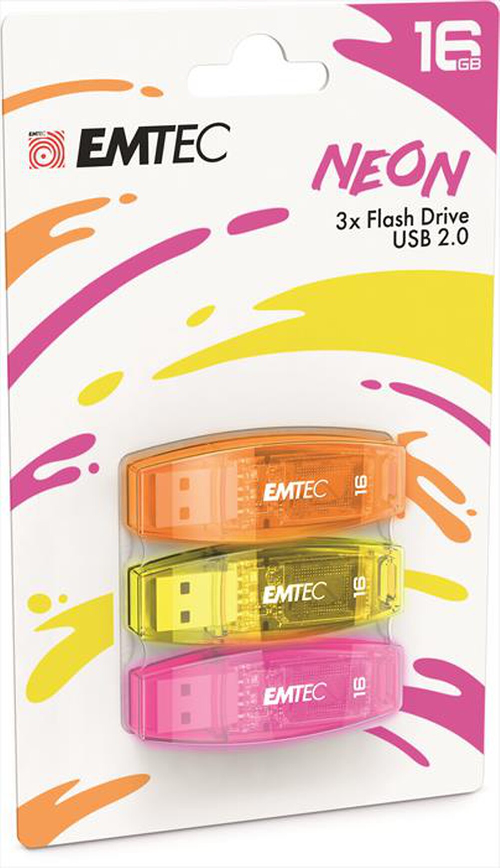 "EMTEC - EMTEC USB2.0 C410 16GB P3 NEON-Giallo Arancio Fucsia"