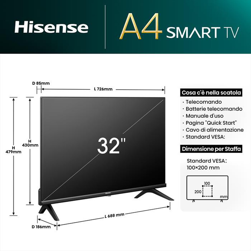 Immagine del prodotto HISENSE - Smart TV LED HD READY 32" 32A49N-NERO
