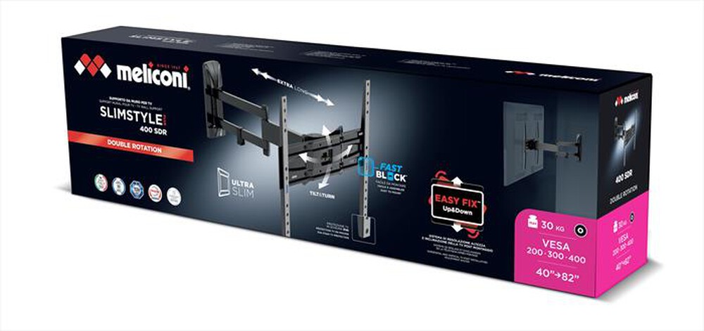 Meliconi FR100 Flat – Supporto TV Inclinabile E Orientabile Per TV 14-25 Pollici, VESA 100x100, Fino A 30kg