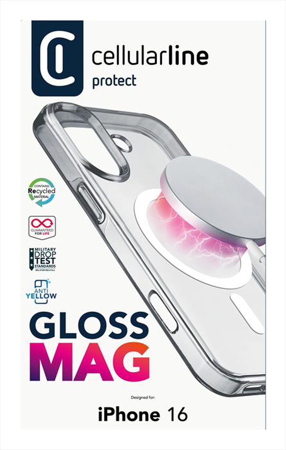 "CELLULARLINE - Cover GLOSS MAG per iPhone 16-Transparent"