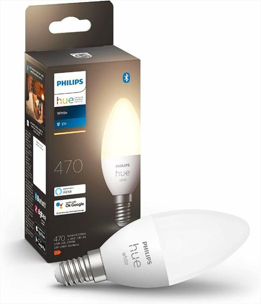 "PHILIPS - HUE WHITE LAMPADINA E14 40W-Luce Bianca Dimmerabile"