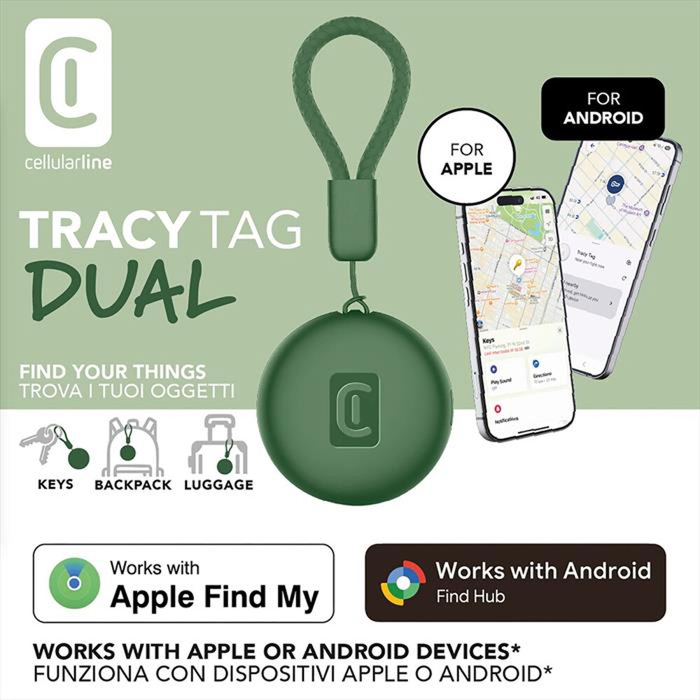 Immagine del prodotto CELLULARLINE - TRACY TAG DUAL PER DISPOSITIVI IOS - ANDROID-Verde