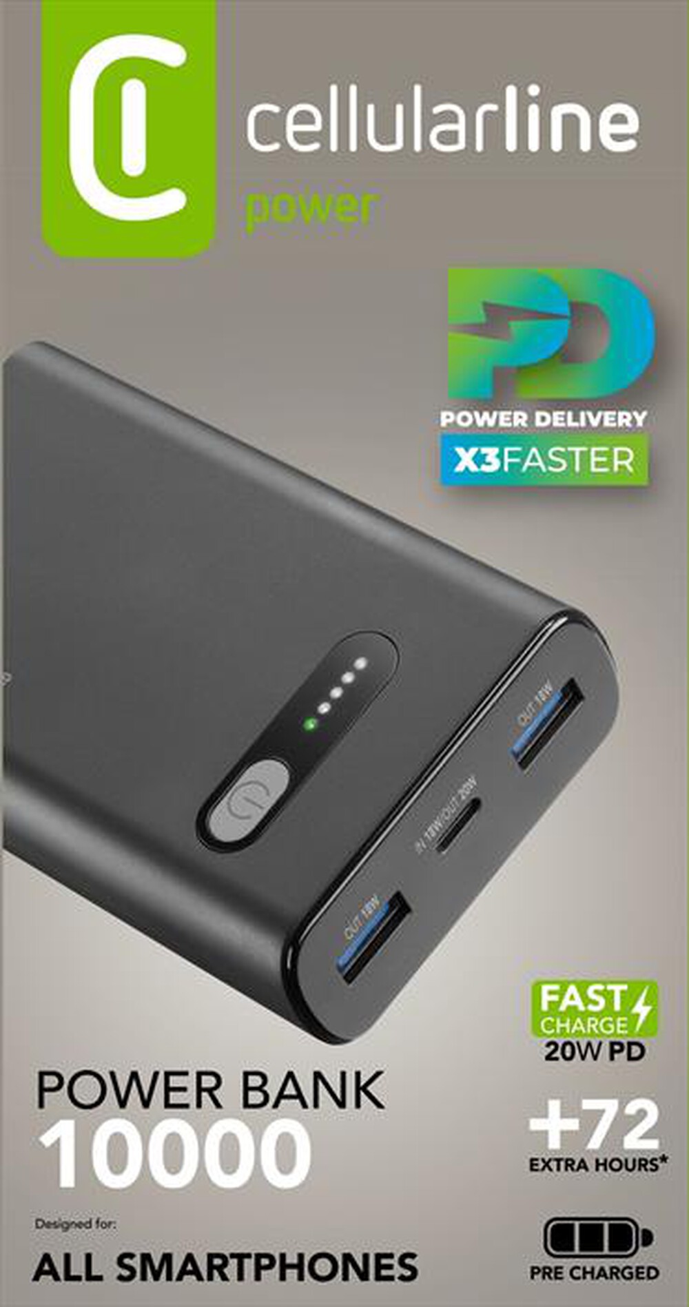 Immagine del prodotto CELLULARLINE - Caricabatterie Portatile PBFAST01PD10000K-Nero