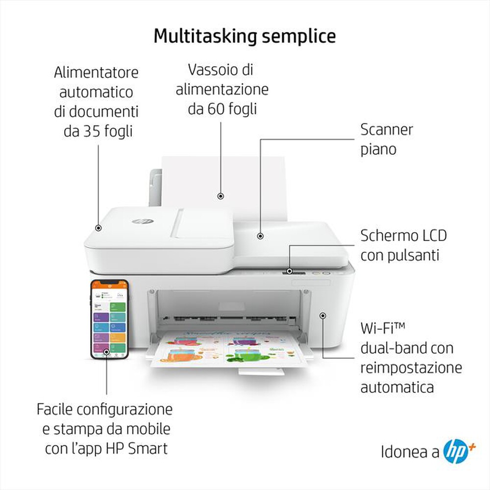 "HP - Multifunzione DESKJET PLUS 4110E con Instant Ink-Bianca"