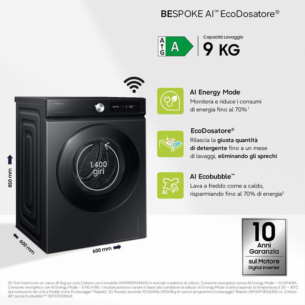 Immagine del prodotto SAMSUNG - Lavatrice WW90DB7U94GBU3 9 Kg Classe A-NERO