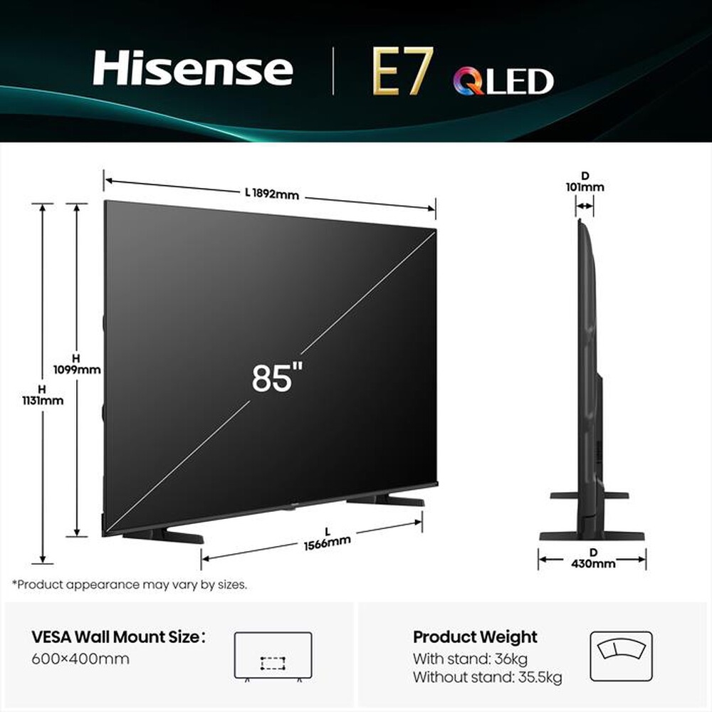 Immagine del prodotto HISENSE - Smart TV QLED 85" 4K QLED 85E79Q-NERO
