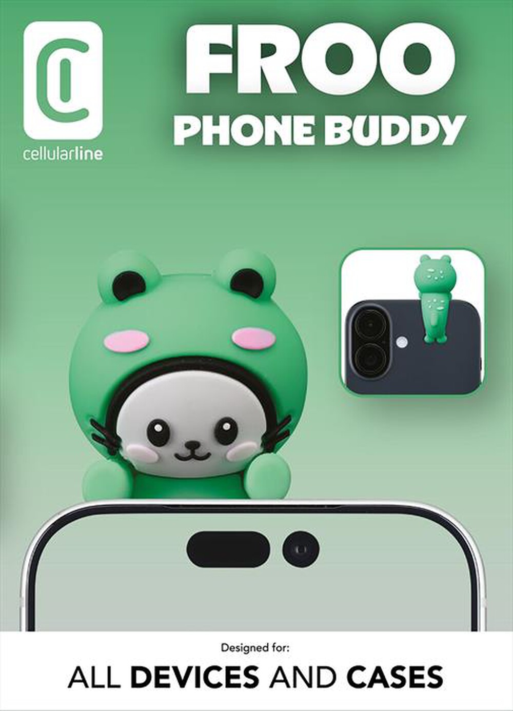 Immagine del prodotto CELLULARLINE - Mini figura adesiva in PVC a forma di rana-Verde, Grigio