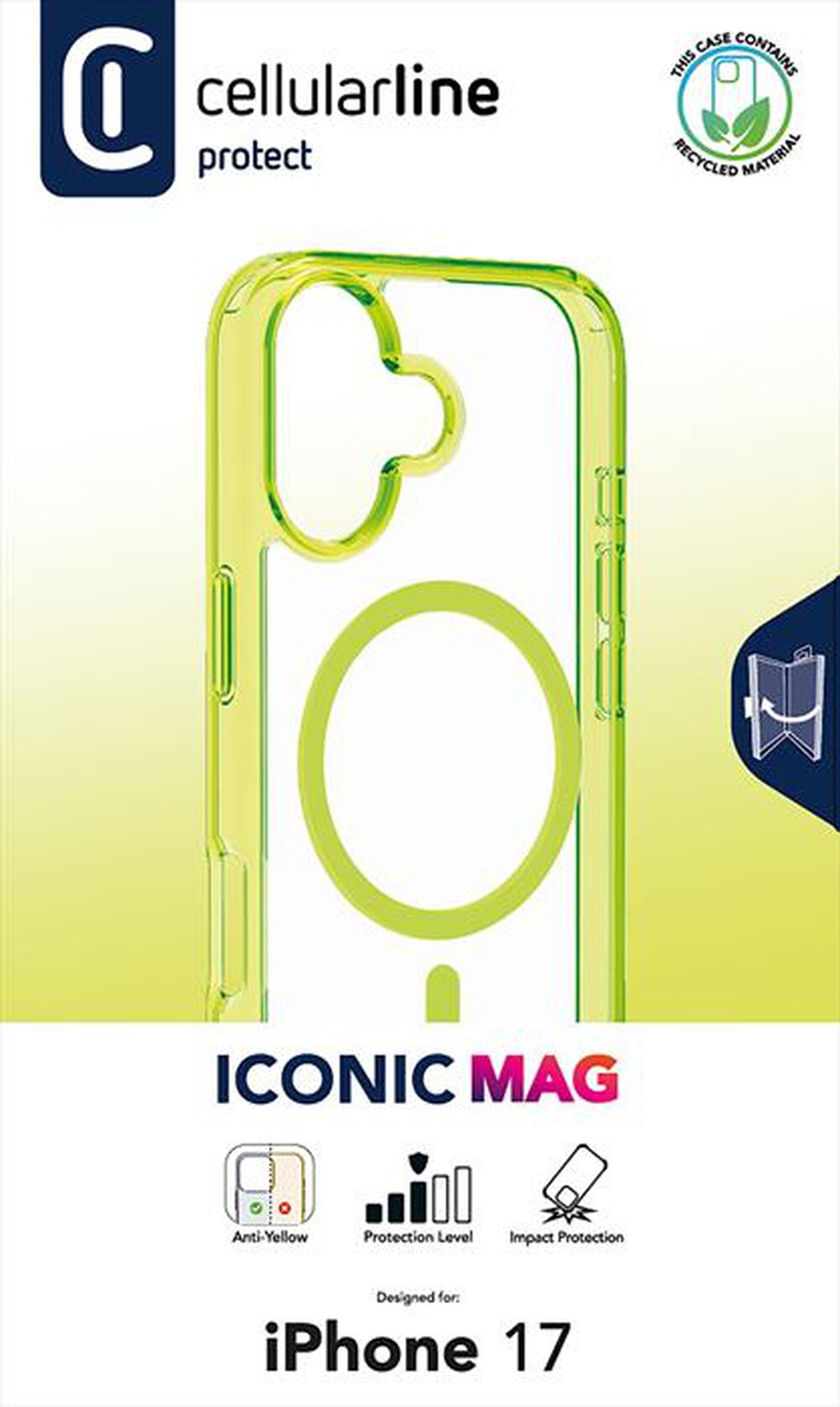 Immagine del prodotto CELLULARLINE - Custodia ICONIC MAG per IPHONE 17-Lime, Trasparente