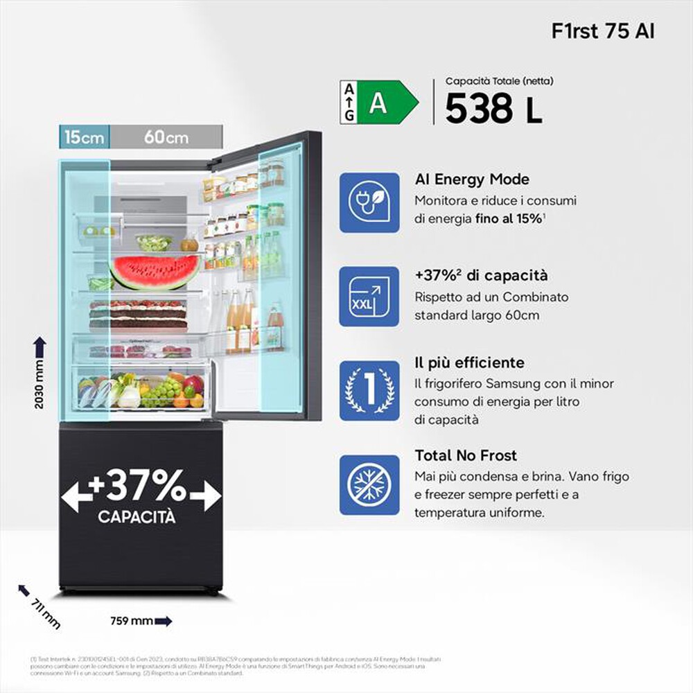 Immagine del prodotto SAMSUNG - Frigorifero combinato RB53DG706AB1EF F1RST75 AI-ANTRACITE