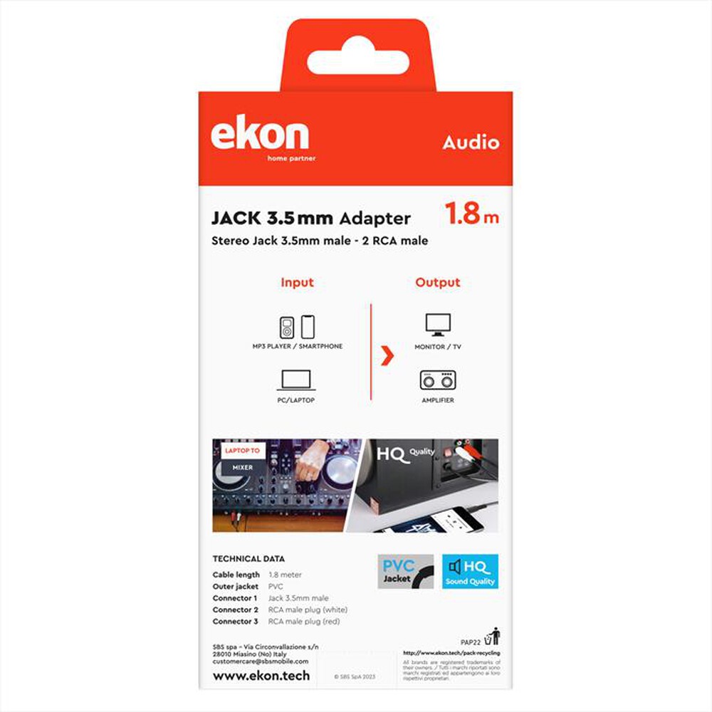 "EKON - Cavo audio Jack 3,5 mm-Nero"