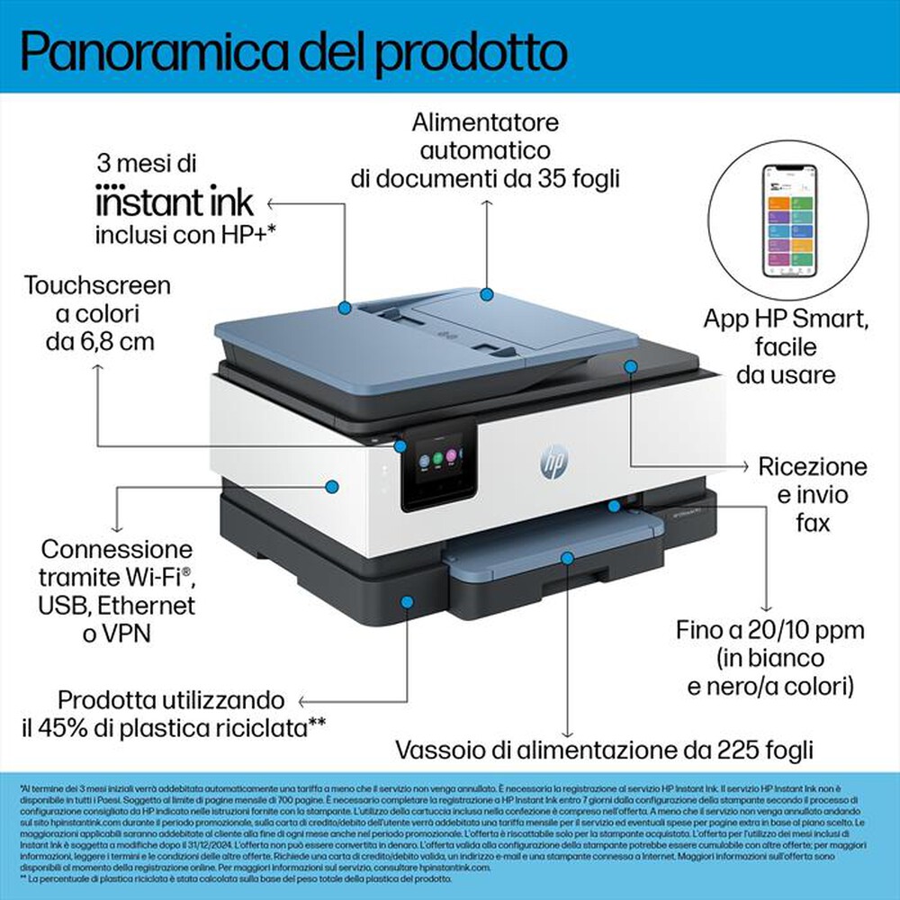 "HP - OFFICEJET 8125E 3 MESI DI INCHIOSTRO CON HP+-Blue"