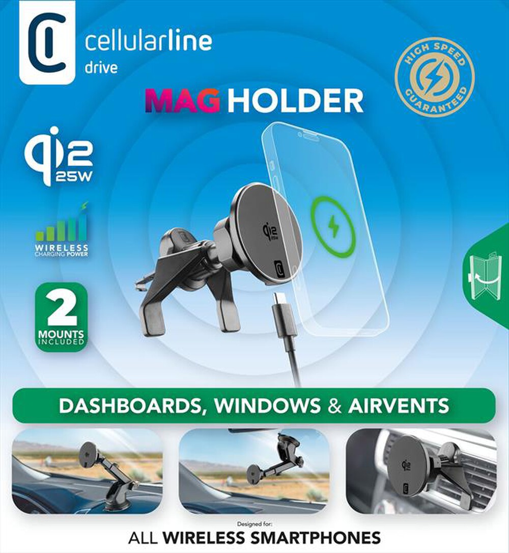 Immagine del prodotto CELLULARLINE - Supporto auto con ricarica MAG HOLDER QI2 25W-Nero