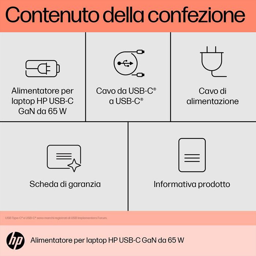 Immagine del prodotto HP - CARICABATTERIE USB-C GAN DA 65W-Nero