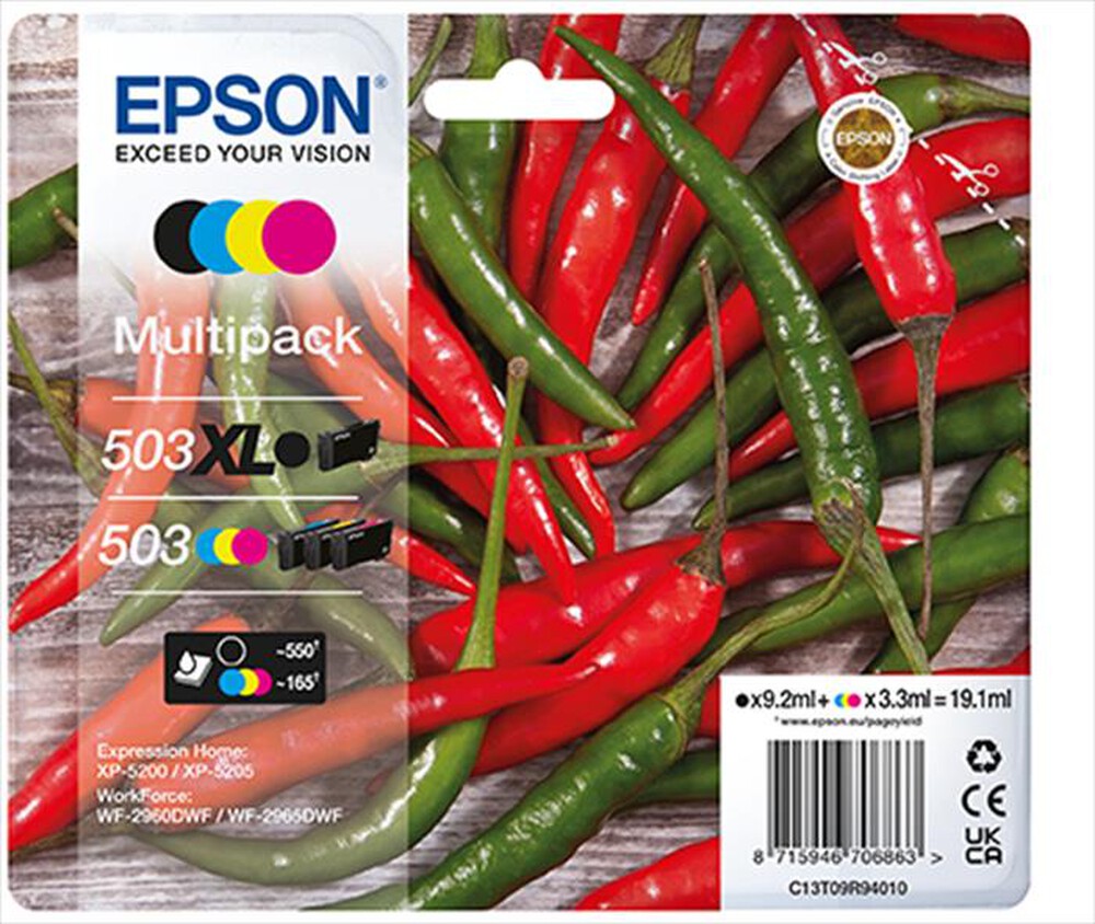 "EPSON - INK SERIE PEPERONCINO MULTIPACK 604 XL/STD-NERO/CIANO/MAGENTA/GIALLO"