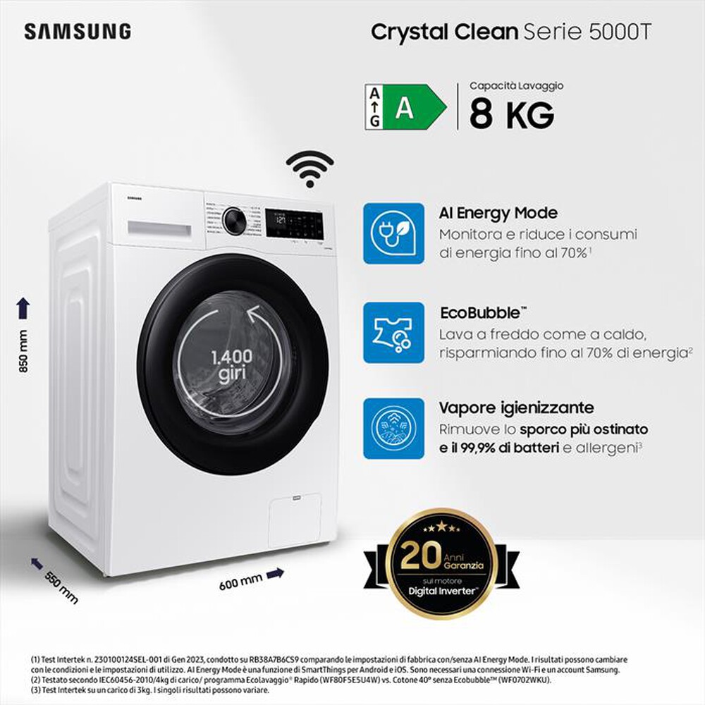 "SAMSUNG - Lavatrice WW80CGC04DAEET 8 Kg Classe A-bianco"