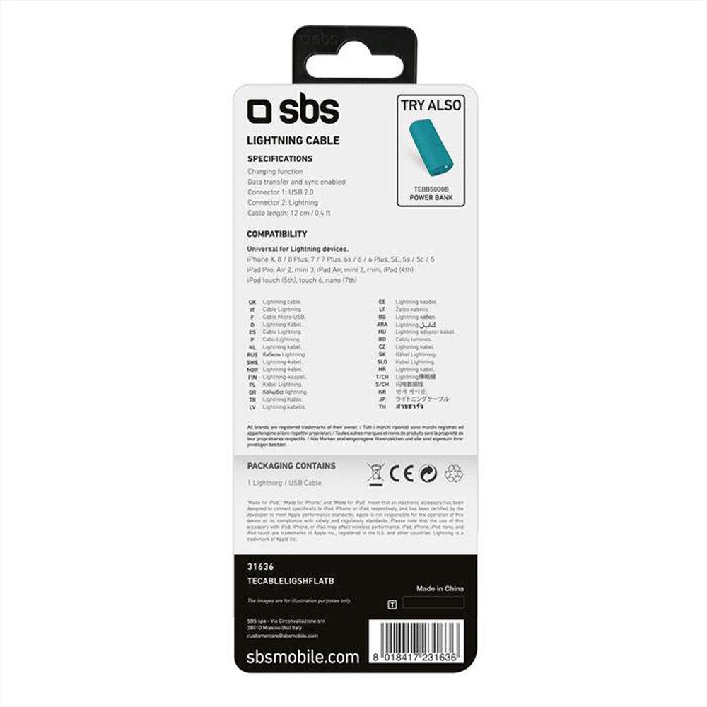 "SBS - TECABLELIGSHFLATB-Blu"