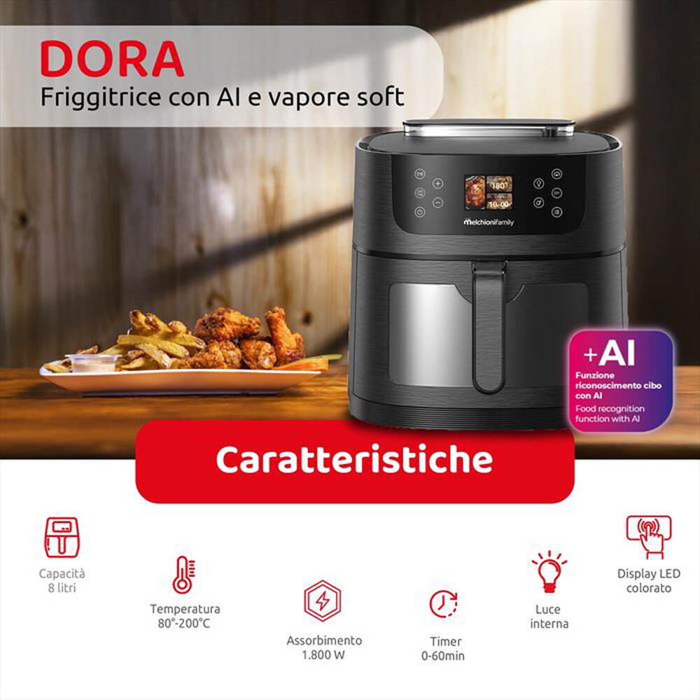 Immagine del prodotto MELCHIONI FAMILY - Friggitrice ad aria DORA AI 8L-Nero / Plastica