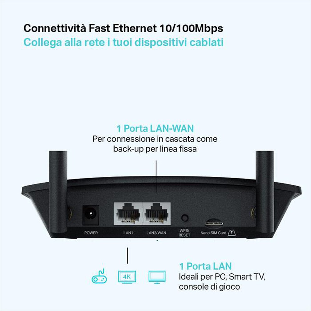 "TP-LINK - TL-MR100 - ROUTER 4G FINO A 150MBPS - WI-F"