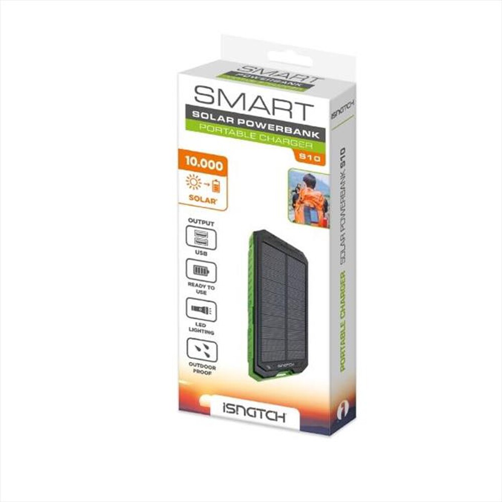 Immagine del prodotto ISNATCH - S10 - POWER BANK A ENERGIA SOLARE 10000MAH-Nero/Verde